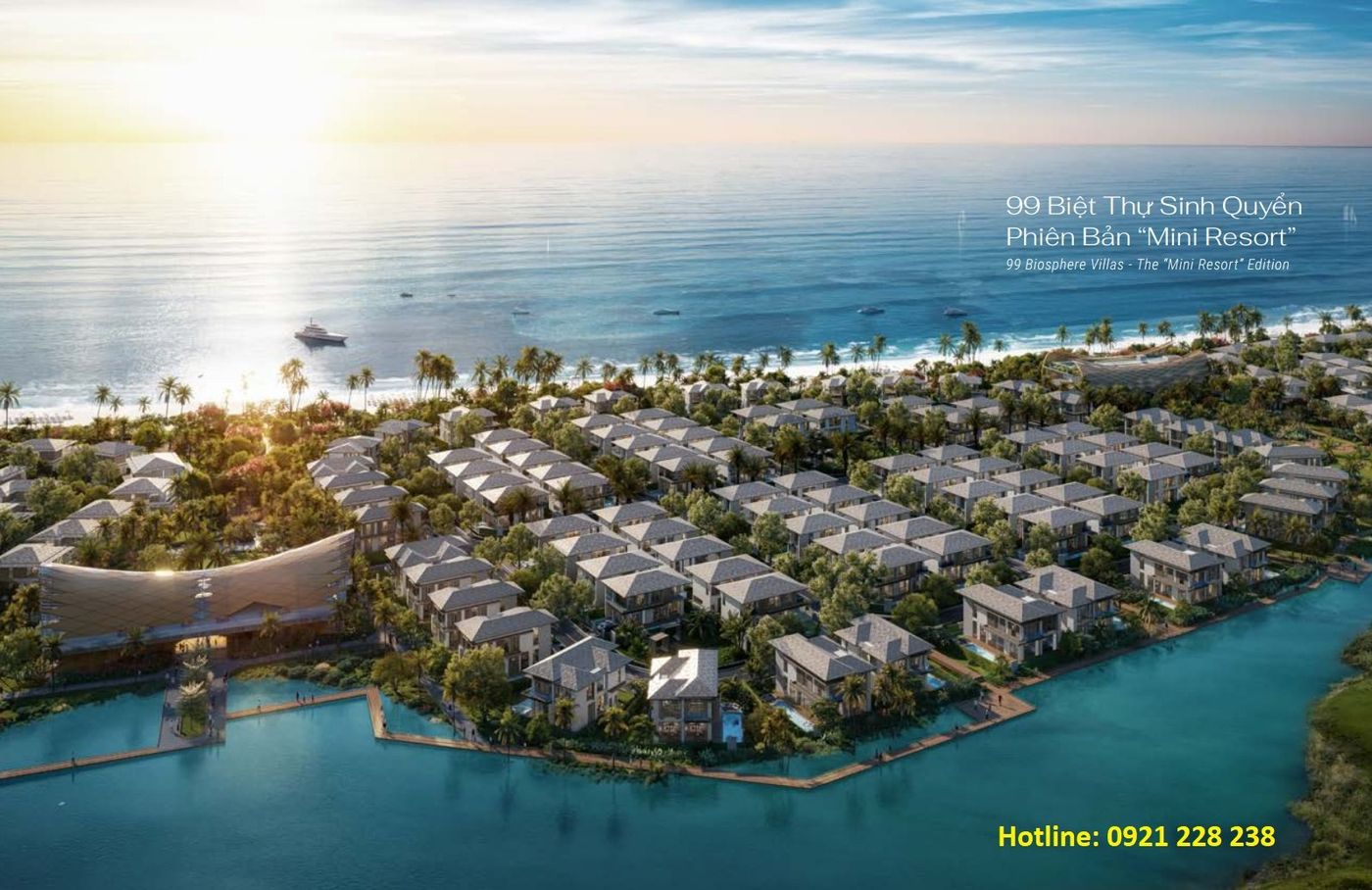 Phối cảnh 99 biệt thự Solari by Anara giữa rừng, hồ Lagoon và biển Bình Tiên — ba tầng sắc xanh (hình minh hoạ chủ đầu tư)