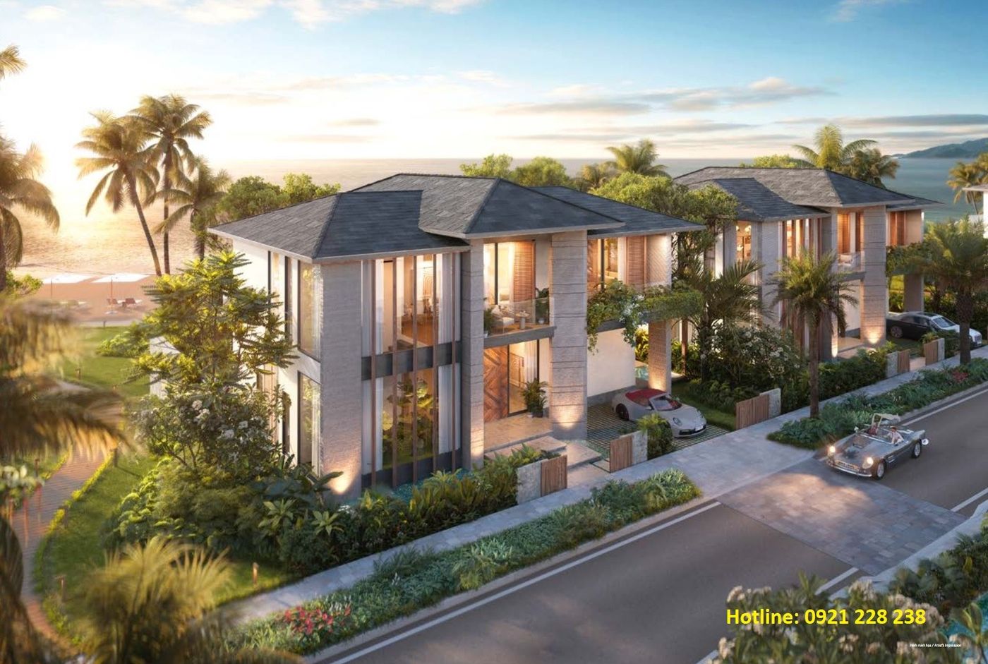 Beachfront Villa Solari lúc hoàng hôn
