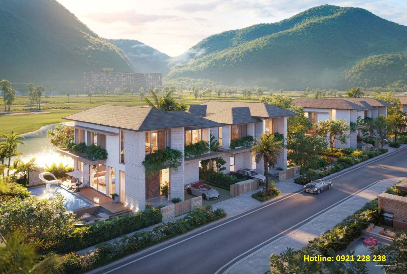 Phối cảnh Golf Villa Solari by Anara nhìn ra sân golf 18 hố và hồ cảnh quan (hình minh hoạ chủ đầu tư)