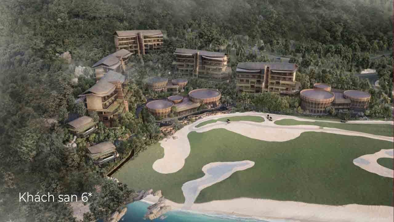 Phối cảnh khách sạn Núi Đá 6 sao Rock Mountain Hotel & Resort Anara Bình Tiên trên mỏm đá phía Đông — chưa khởi công